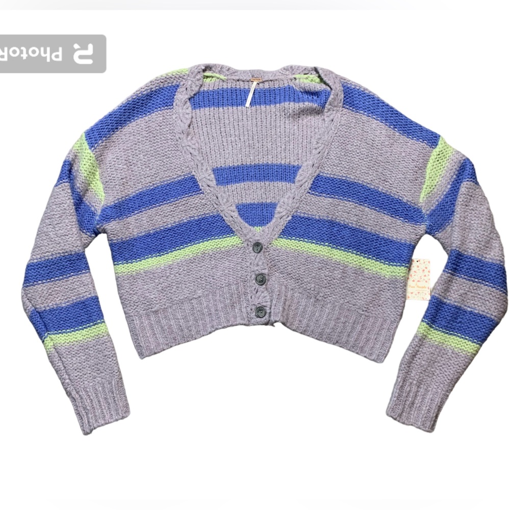 Free People Fine Time Cardigan Multi Stripe Neptune Wool Alpaca OB1059904 XS